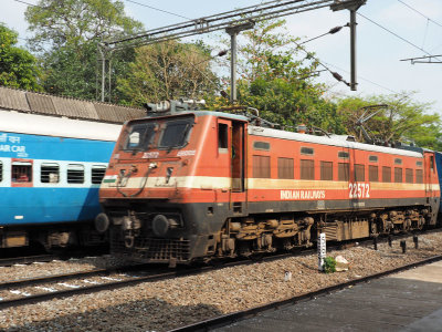 Two trains crossing at Irinjalakuda Train station