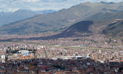 View of runway at Cusco airport as we leave the valley
