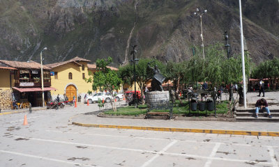 Driving by the Plaza at Ollantaytambo