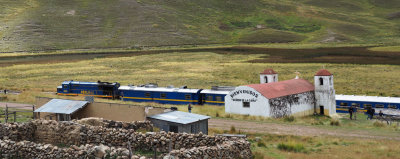Panorama - Train from Puno to Cusco stopped at the Continental Divide station