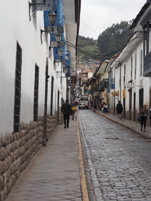 Road with blue balconies, Cusco