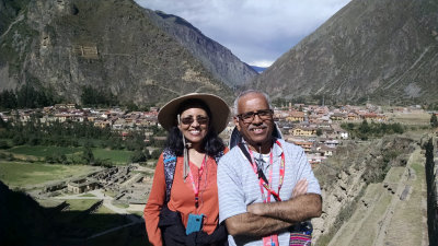 Half way up the mountain to the Temple of the Sun in Ollantaytambo