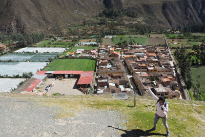 View of valley from the Temple of the Sun in Ollantaytambo