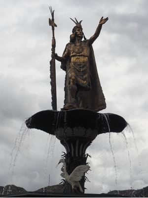 Statue of Emperor Pacahchutec in the Paza de Armas, Cusco