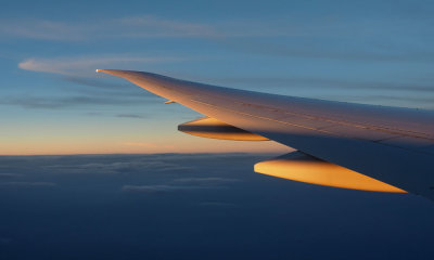 An aircraft wing in the evening light