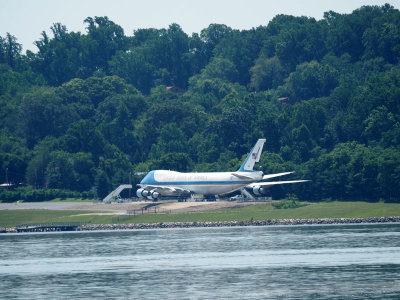 A replica of Air Force One across the Potomac River