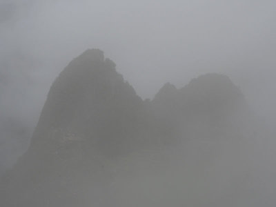 Heavy cloud cover over Machu Picchu