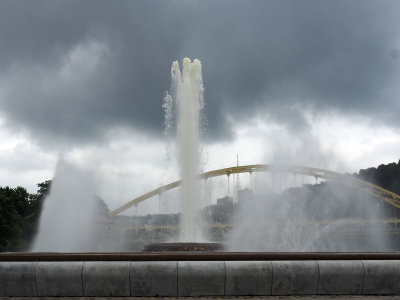 The fountains at Point State Park before the storm