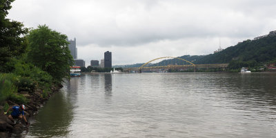 Pittsburgh in the distance from beside the Ohio river