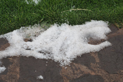Remains of a hailstorm from the previous day