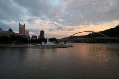 Point State Park and the confluence of the three rivers at sunset