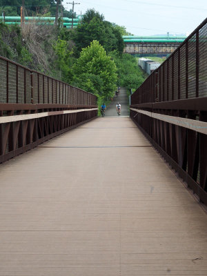 Biking up the Port Perry bridge across the rails in Duquesne