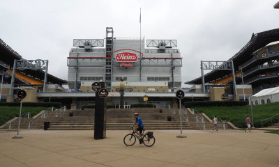 In front of an entrance to Heinz Field