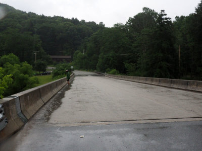 In the rain on a bridge across the Youghiogheny