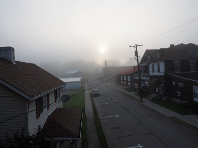The sun tries to break through the mist in Smithton, PA