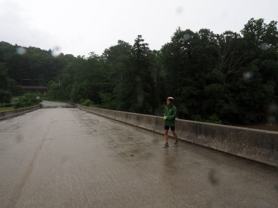 In the rain on a bridge across the Youghiogheny