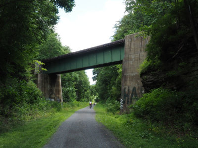 Biking under the railroad bridge