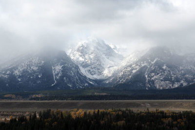 The Grand Tetons on a cloudy and cold morning