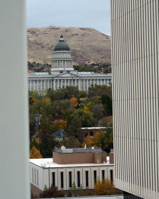 Utah State Capitol from building in Temple Square