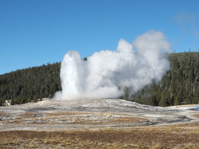 Old Faithful in the initial stages of eruption