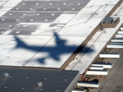 Shadow of our aircraft while landing at IAD