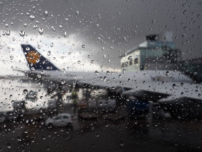 Rain falls on our aircraft at FRA