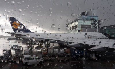 Rain falls on our aircraft at FRA