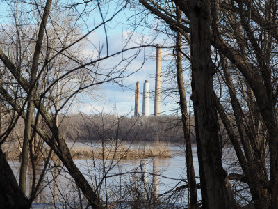 Dickerson power plant through the trees