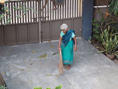 Cleaning the yard in Madipakkam