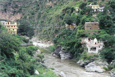 Gorge with river, bridge and temple