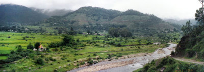 Panorama  - River and temple on the way to Kausani