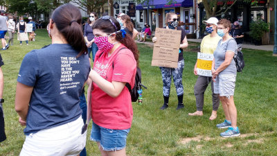At the end of the protest march