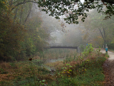 The bridge at Anglers Inn in the fog