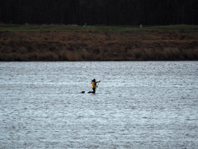 Paddle boarding on the river on an extremely cold morning