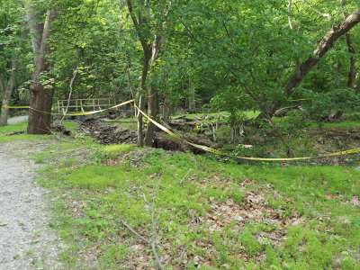 A detour from the original trail due to a washout