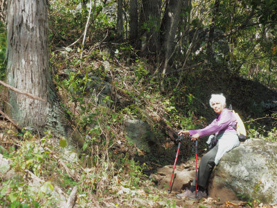 Taking a break at the lower waterfall on the Doyle River trail