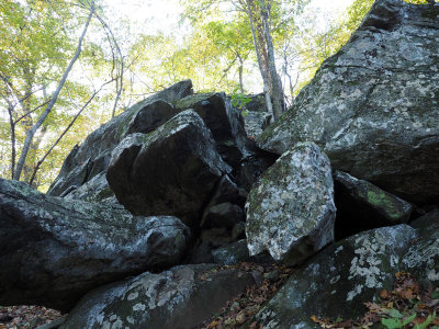 An isolated rock pile beside the trail