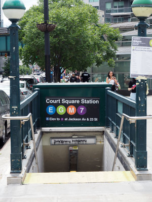 A subway entrance in Queens