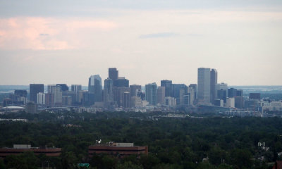 Downtown Denver Skyline in the evening after arrival