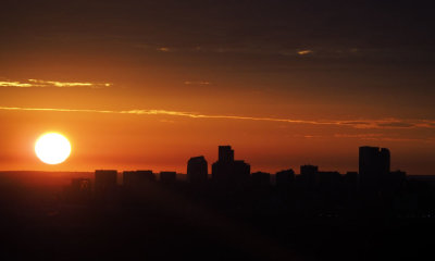 Sun rising over Denver