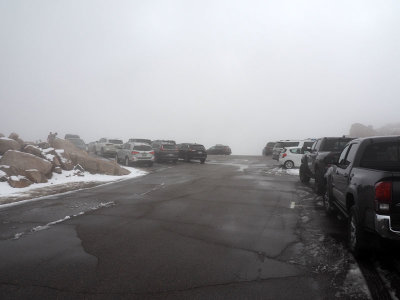 Parking area on Mount Evans in the fog