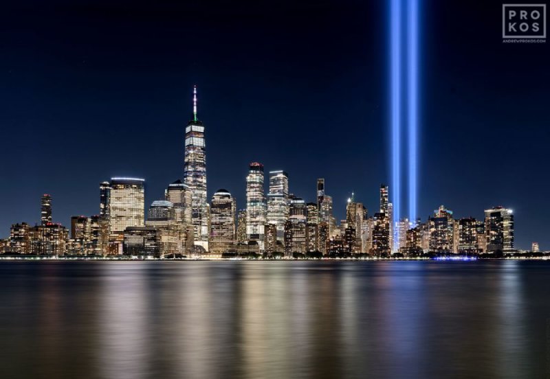 Lower Manhattan September 11th at Night print from the New York City skylines and World Trade Center gallery.