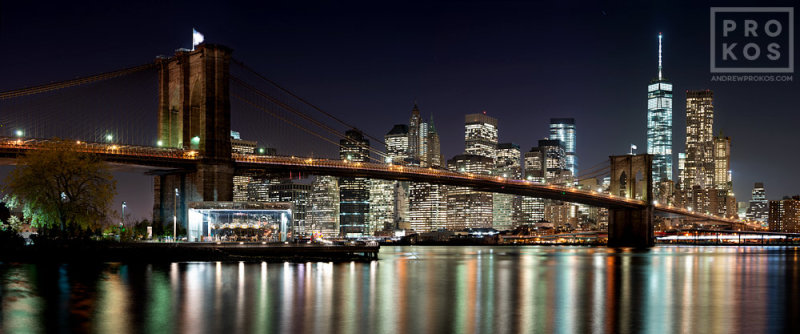 Brooklyn Bridge Night Panorama print from the New York City skyline and Brooklyn Bridge gallery.