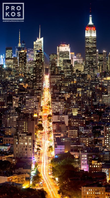 A Manhattan cityscape from SoHo at night vertical print from the NY skylines and nightscapes gallery.