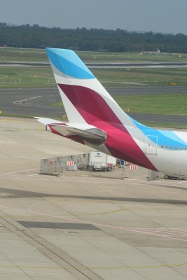 A day in Dusseldorf airport. Eurowings Airbus A330 tail.