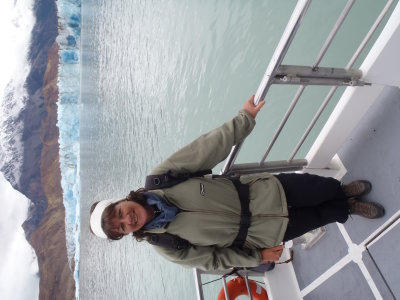 Posing in front of glacier