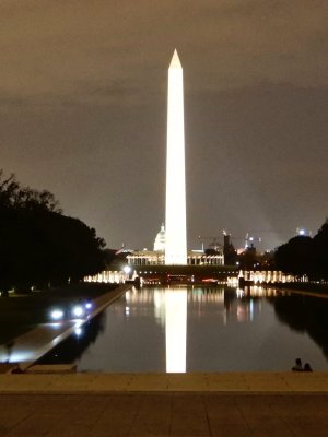 Washington Monument and Capitol at night