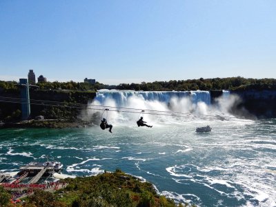 Zip lining down into the Niagara Gorge 