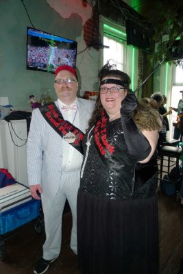 T-rock and Maryann dressed for Mardi Gras on Orient Express Party