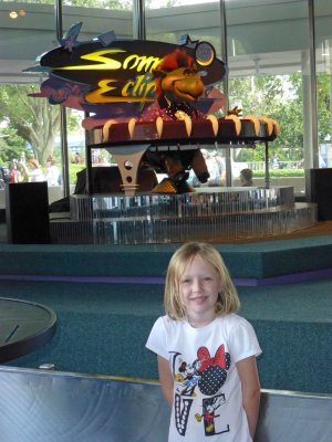 Maddie at Cosmic Ray's Cafe in the Magic Kingdom